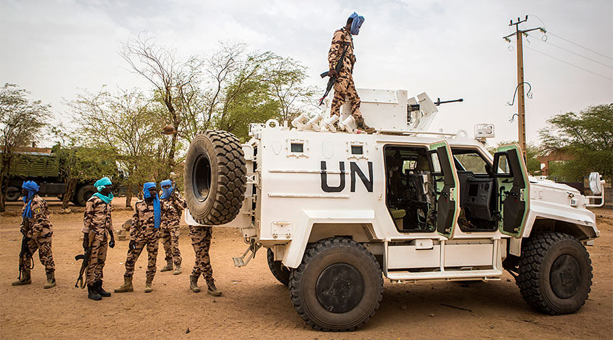 A convoy of U.N. peacekeepers escorts a Carter Center team from a nearby U.N. base to the town of Kidal in Northern Mali, protecting them from possible attacks by jihadi terrorists. The Carter Center is the Independent Observer of Mali’s 2015 peace agreement, tasked with determining whether each of the 78 individual tasks within the peace agreement has been fulfilled. (All photos: The Carter Center/ J. Hahn)