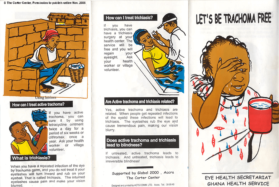 This Ghanian leaflet explains with clear pictures how trachoma is transmitted and prevented.