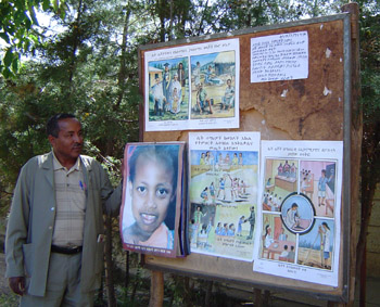 Posters displayed outside an Ethiopian health center.