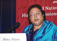 Hina Jilani, U.N. Special Representative to the Secretary-General on Human Rights Defenders, addresses the media following the conference.