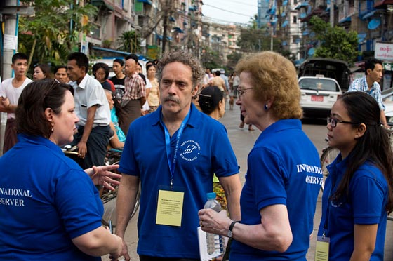 David Carrol. director of Carter Center Democracy Program, in Myanmar with election observers.