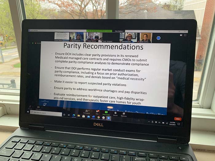 Photo of a Dell laptop with Parity Recommendation displayed on the screen.