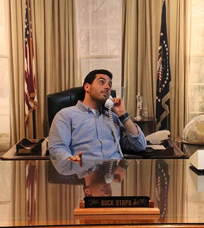 Jacob Steel at an Oval Office replica.