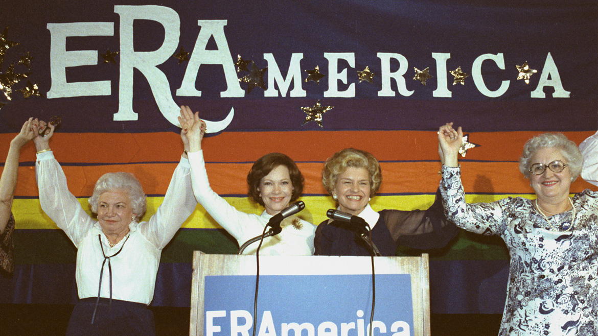 Rosalynn Carter fiercely supported the Equal Rights Amendment. Seen here with Betty Ford.