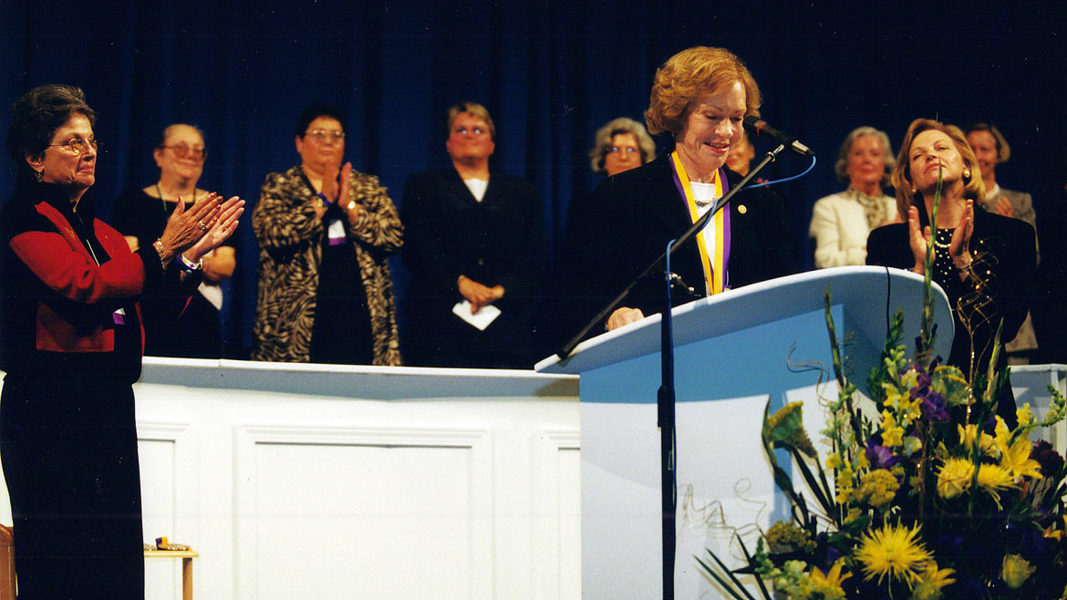 In recognition of her tireless fight for mental health and unwavering dedication to improving the lives of others, Rosalynn Carter was inducted into the National Women’s Hall of Fame in 2001, becoming only the third first lady ever inducted, joining Abigail Adams and Eleanor Roosevelt. (Photo: National Women’s Hall of Fame)