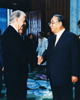 President Carter and North Korean President Kim Il Sung in Pyongyang, North Korea.
