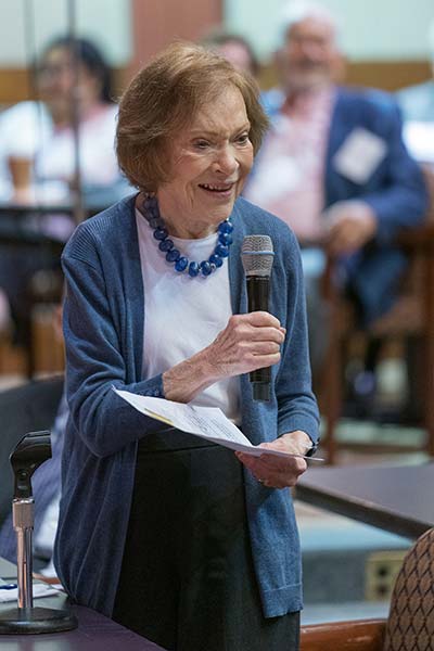 Rosalynn Carter speaks at the twenty-fourth annual Rosalynn Carter Georgia Mental Health Forum.