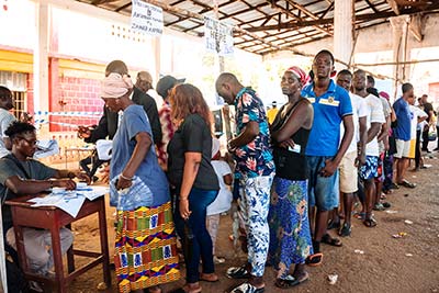 Voters stand in line in Sierra Leone