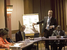 Photo of Richard Calland, programme manager of the economic governance programme at the Institute for Democracy in South Africa, facilitating a working group at the International Conference on the Right to Public Information. 