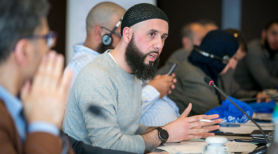 Preventing Violent Extremism: The Center analyzes the recruiting propaganda of Daesh (also known as Isis) and trains religious and community leaders to create their own messages to inoculate youth from the lure of violent extremism and to devise ways to prevent the spread of Islamophobia. Workshops have been held for leaders from Morocco, Tunisia, the United States, Belgium, and France, home to the imam in this photo. 